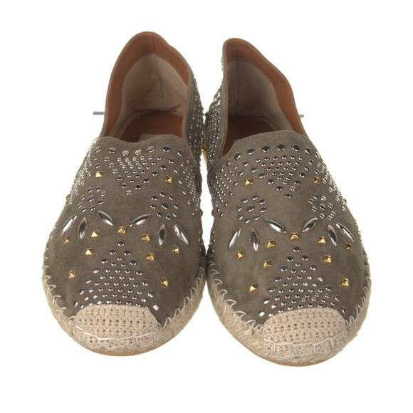 Authentic Valentino Olive Suede Micro Studded Espadrille Flats Size EU 37 US 6.5 - Picture 1 of 6